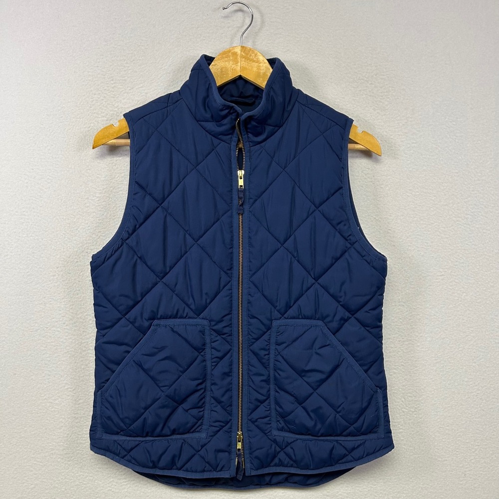 J.Crew Equestrian Preppy Classic Womens Small Navy Blue Quilted Zip Up Vest